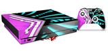 Skin Wrap for XBOX One X Console and Controller Black Waves Neon Teal Hot Pink