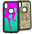 2x Decal style Skin Wrap Set compatible with Otterbox Defender iPhone X and Xs Case - Drip Teal Pink Yellow (CASE NOT INCLUDED)
