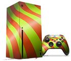WraptorSkinz Skin Wrap compatible with the 2020 XBOX Series X Console and Controller Two Tone Waves Neon Green Orange (XBOX NOT INCLUDED)