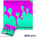 Decal Skin compatible with Sony PS3 Slim Drip Teal Pink Yellow