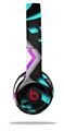 WraptorSkinz Skin Decal Wrap compatible with Beats Solo 2 and Solo 3 Wireless Headphones Black Waves Neon Teal Hot Pink (HEADPHONES NOT INCLUDED)