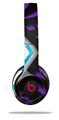 WraptorSkinz Skin Decal Wrap compatible with Beats Solo 2 and Solo 3 Wireless Headphones Black Waves Neon Teal Purple (HEADPHONES NOT INCLUDED)