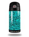 Skin Decal Wrap for Thermos Funtainer 12oz Bottle Folder Doodles Neon Teal (BOTTLE NOT INCLUDED) by WraptorSkinz