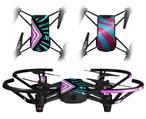 Skin Decal Wrap 2 Pack for DJI Ryze Tello Drone Black Waves Neon Teal Hot Pink DRONE NOT INCLUDED