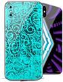 2 Decal style Skin Wraps set for Apple iPhone X and XS Folder Doodles Neon Teal