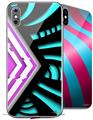 2 Decal style Skin Wraps set for Apple iPhone X and XS Black Waves Neon Teal Hot Pink