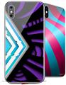 2 Decal style Skin Wraps set for Apple iPhone X and XS Black Waves Neon Teal Purple