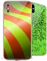 2 Decal style Skin Wraps set for Apple iPhone X and XS Two Tone Waves Neon Green Orange