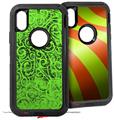 2x Decal style Skin Wrap Set compatible with Otterbox Defender iPhone X and Xs Case - Folder Doodles Neon Green (CASE NOT INCLUDED)