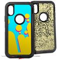 2x Decal style Skin Wrap Set compatible with Otterbox Defender iPhone X and Xs Case - Drip Yellow Teal Pink (CASE NOT INCLUDED)