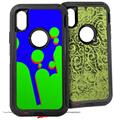 2x Decal style Skin Wrap Set compatible with Otterbox Defender iPhone X and Xs Case - Drip Blue Green Red (CASE NOT INCLUDED)