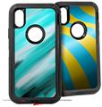 2x Decal style Skin Wrap Set compatible with Otterbox Defender iPhone X and Xs Case - Paint Blend Teal (CASE NOT INCLUDED)