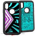 2x Decal style Skin Wrap Set compatible with Otterbox Defender iPhone X and Xs Case - Black Waves Neon Teal Hot Pink (CASE NOT INCLUDED)