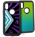 2x Decal style Skin Wrap Set compatible with Otterbox Defender iPhone X and Xs Case - Black Waves Neon Teal Purple (CASE NOT INCLUDED)