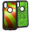 2x Decal style Skin Wrap Set compatible with Otterbox Defender iPhone X and Xs Case - Two Tone Waves Neon Green Orange (CASE NOT INCLUDED)