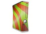 Two Tone Waves Neon Green Orange Decal Style Skin for XBOX 360 Slim Vertical