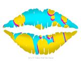 Drip Yellow Teal Pink - Kissing Lips Fabric Wall Skin Decal measures 24x15 inches