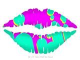 Drip Teal Pink Yellow - Kissing Lips Fabric Wall Skin Decal measures 24x15 inches