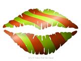 Two Tone Waves Neon Green Orange - Kissing Lips Fabric Wall Skin Decal measures 24x15 inches